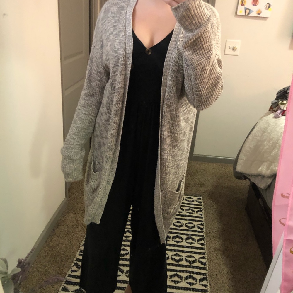 oversized gray cardigan